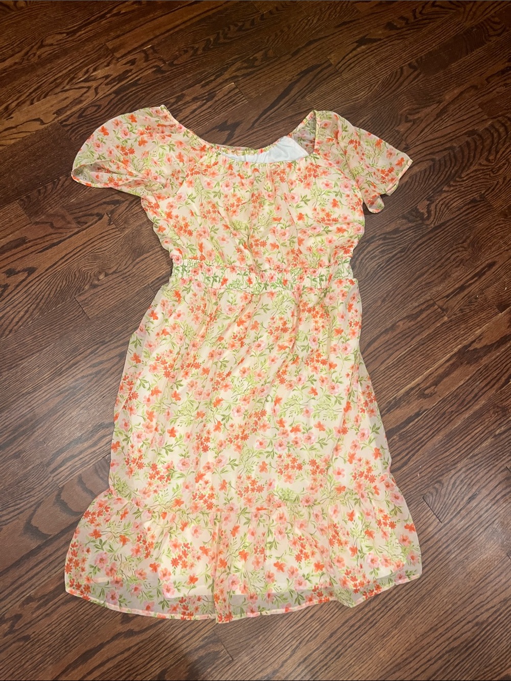 The Children's Place Peach Floral Sundress with Green Leaf Accents